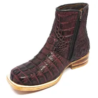 Bota Texana Reizinho Premium de Couro Legítimo de Jacaré Vinho Rabo LIMITED EDITION - Cano Curto Zíper, Bico Quadrado - Solado de Couro Artesanal | Reizinho Botas - imagem 2