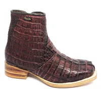 Bota Texana Reizinho Premium de Couro Legítimo de Jacaré Vinho Rabo LIMITED EDITION - Cano Curto Zíper, Bico Quadrado - Solado de Couro Artesanal | Reizinho Botas - imagem 3