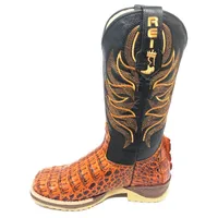 Bota Texana Reizinho Premium de Couro Legítimo de Jacaré Volcano LIMITED EDITION - Cano Alto, Bico Quadrado - Solado Jump - imagem 2