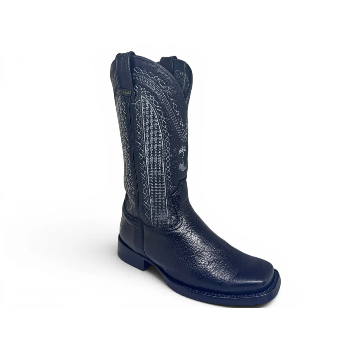Bota Texana Reizinho Premium de Couro Legítimo de Lobo Marinho Preto LIMITED EDITION - Cano Alto, Bico Quadrado - Solado de Couro Artesanal com Proteção