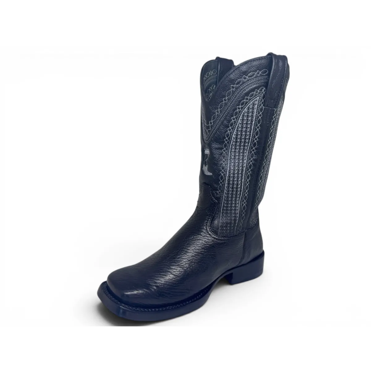 Bota Texana Reizinho Premium de Couro Legítimo de Lobo Marinho Preto LIMITED EDITION - Cano Alto, Bico Quadrado - Solado de Couro Artesanal com Proteção