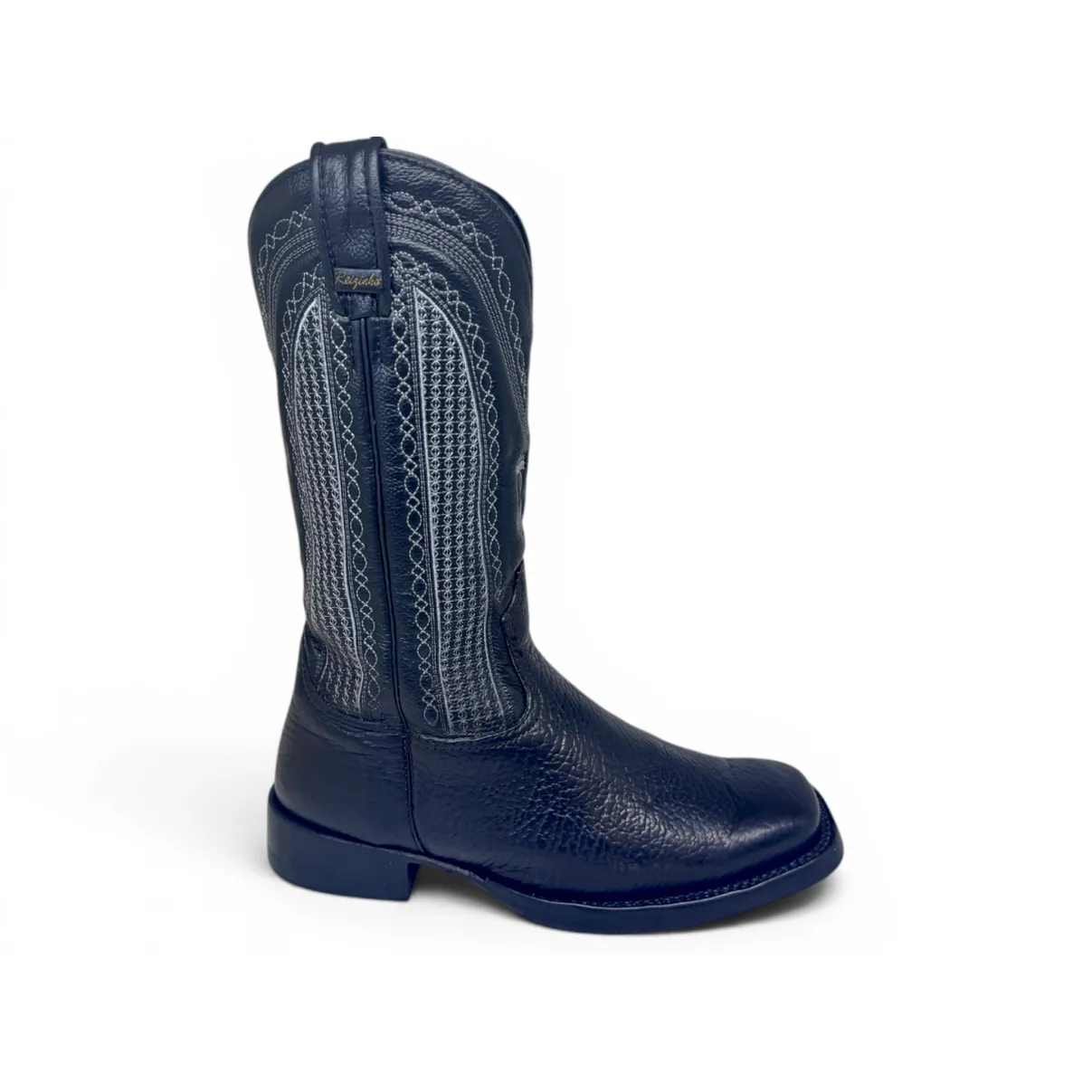 Bota Texana Reizinho Premium de Couro Legítimo de Lobo Marinho Preto LIMITED EDITION - Cano Alto, Bico Quadrado - Solado de Couro Artesanal com Proteção
