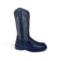 Bota Texana Reizinho Premium de Couro Legítimo de Lobo Marinho Preto LIMITED EDITION - Cano Alto, Bico Quadrado - Solado de Couro Artesanal com Proteção - imagem 5