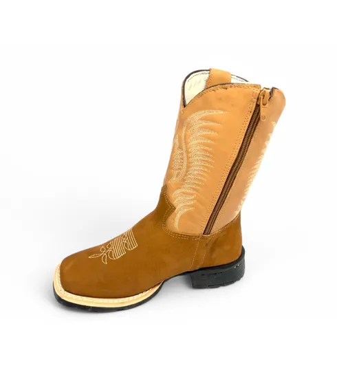 Bota Infantil de Couro Bovino Bufalada Caramelo | Reizinho Botas