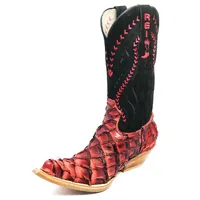 Bota Texana Reizinho Premium de Couro Legítimo de Pirarucu BloodWine LIMITED EDITION - Cano Alto, Bico Fino - Solado de Couro Artesanal - imagem 5