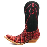 Bota Texana Reizinho Premium de Couro Legítimo de Pirarucu BloodWine LIMITED EDITION - Cano Alto, Bico Fino - Solado de Couro Artesanal - imagem 2
