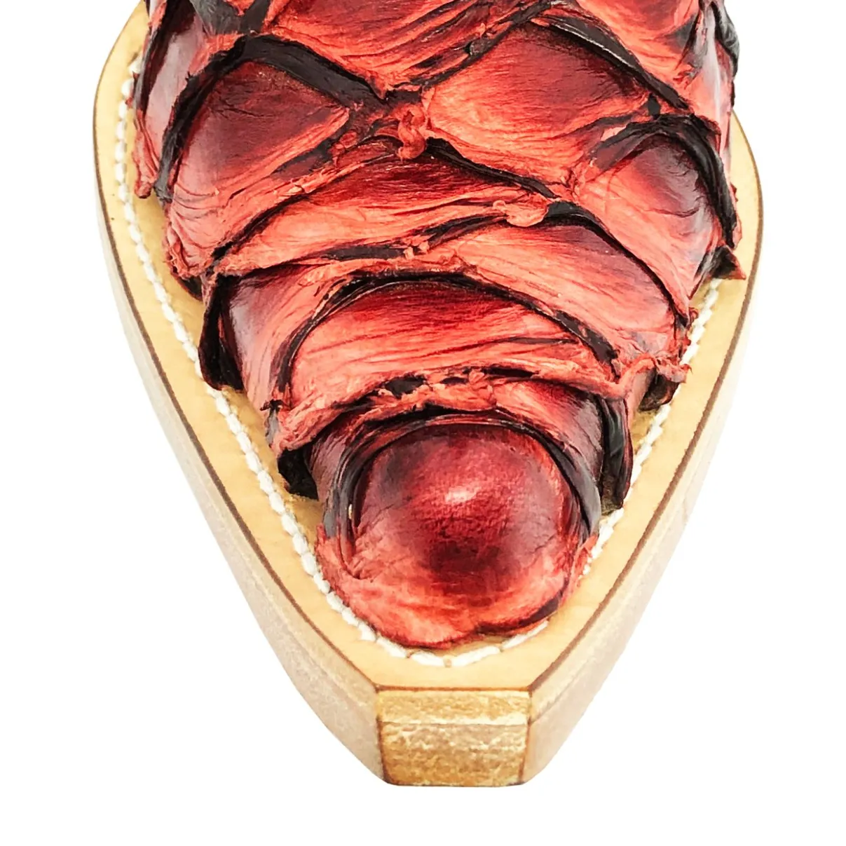 Bota Texana Reizinho Premium de Couro Legítimo de Pirarucu BloodWine LIMITED EDITION - Cano Alto, Bico Fino - Solado de Couro Artesanal