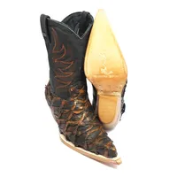 Bota Texana Reizinho Premium de Couro Legítimo de Pirarucu Brown Gold - Cano Médio, Bico Fino - Solado de Couro Artesanal - imagem 1