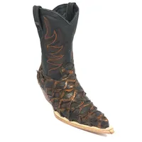 Bota Texana Reizinho Premium de Couro Legítimo de Pirarucu Brown Gold - Cano Médio, Bico Fino - Solado de Couro Artesanal - imagem 6