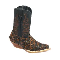 Bota Texana Reizinho Premium de Couro Legítimo de Pirarucu Brown Gold - Cano Médio, Bico Fino - Solado de Couro Artesanal - imagem 4