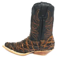Bota Texana Reizinho Premium de Couro Legítimo de Pirarucu Brown Gold - Cano Médio, Bico Fino - Solado de Couro Artesanal - imagem 2