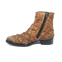 Bota Texana Reizinho Premium de Couro Legítimo de Pirarucu Dry Leaf - Cano Curto, Bico Fino Arredondado - Solado de Couro Artesanal - imagem 2
