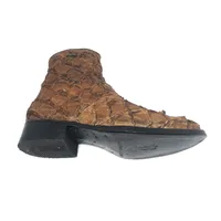 Bota Texana Reizinho Premium de Couro Legítimo de Pirarucu Dry Leaf - Cano Curto, Bico Fino Arredondado - Solado de Couro Artesanal - imagem 7