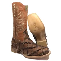 Bota Texana Reizinho Premium de Couro Legítimo de Pirarucu Dry Leaf LIMITED EDITION - Cano Alto, Bico Quadrado - Solado de Couro Artesanal - imagem 1