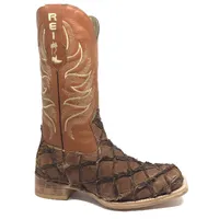 Bota Texana Reizinho Premium de Couro Legítimo de Pirarucu Dry Leaf LIMITED EDITION - Cano Alto, Bico Quadrado - Solado de Couro Artesanal - imagem 5