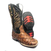 Bota Texana Reizinho Premium de Couro Legítimo de Pirarucu Dry Leaf LIMITED EDITION - Cano Alto, Bico Quadrado - Solado  - imagem 1