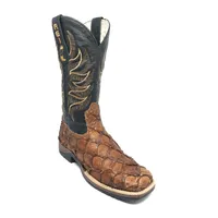 Bota Texana Reizinho Premium de Couro Legítimo de Pirarucu Dry Leaf LIMITED EDITION - Cano Alto, Bico Quadrado - Solado  - imagem 6