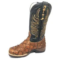 Bota Texana Reizinho Premium de Couro Legítimo de Pirarucu Dry Leaf LIMITED EDITION - Cano Alto, Bico Quadrado - Solado  - imagem 5