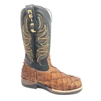 Bota Texana Reizinho Premium de Couro Legítimo de Pirarucu Dry Leaf LIMITED EDITION - Cano Alto, Bico Quadrado - Solado  - imagem 4