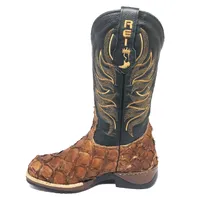Bota Texana Reizinho Premium de Couro Legítimo de Pirarucu Dry Leaf LIMITED EDITION - Cano Alto, Bico Quadrado - Solado  - imagem 2