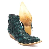 Bota Texana Reizinho Premium de Couro Legítimo de Pirarucu Ocean - Cano Curto, Bico Fino - Solado de Couro Artesanal - imagem 1