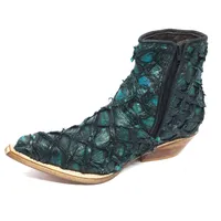 Bota Texana Reizinho Premium de Couro Legítimo de Pirarucu Ocean - Cano Curto, Bico Fino - Solado de Couro Artesanal - imagem 4
