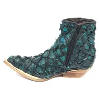 Bota Texana Reizinho Premium de Couro Legítimo de Pirarucu Ocean - Cano Curto, Bico Fino - Solado de Couro Artesanal - imagem 2