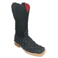 Bota Texana Reizinho Premium de Couro Legítimo de Pirarucu Preto LIMITED EDITION - Cano Alto, Bico Quadrado - Solado de Couro Artesanal - imagem 6