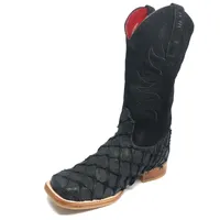 Bota Texana Reizinho Premium de Couro Legítimo de Pirarucu Preto LIMITED EDITION - Cano Alto, Bico Quadrado - Solado de Couro Artesanal - imagem 5