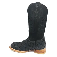 Bota Texana Reizinho Premium de Couro Legítimo de Pirarucu Preto LIMITED EDITION - Cano Alto, Bico Quadrado - Solado de Couro Artesanal - imagem 2
