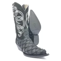 Bota Texana Reizinho Premium de Couro Legítimo de Pirarucu Preto LIMITED EDITION - Cano Alto, Bico Fino - Solado de Couro Artesanal - imagem 1