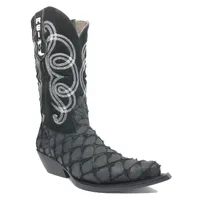 Bota Texana Reizinho Premium de Couro Legítimo de Pirarucu Preto LIMITED EDITION - Cano Alto, Bico Fino - Solado de Couro Artesanal - imagem 6