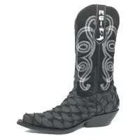 Bota Texana Reizinho Premium de Couro Legítimo de Pirarucu Preto LIMITED EDITION - Cano Alto, Bico Fino - Solado de Couro Artesanal - imagem 2