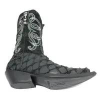 Bota Texana Reizinho Premium de Couro Legítimo de Pirarucu Preto LIMITED EDITION - Cano Alto, Bico Fino - Solado de Couro Artesanal - imagem 7
