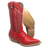 Bota Texana Reizinho Premium de Couro Legítimo de Pirarucu Red LIMITED EDITION - Cano Alto, Bico Fino - Solado de Couro  - imagem 1