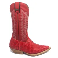 Bota Texana Reizinho Premium de Couro Legítimo de Pirarucu Red LIMITED EDITION - Cano Alto, Bico Fino - Solado de Couro  - imagem 3