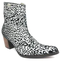 BOTA Western FEMININA DE COURO BOVINO IMITAÇÃO DE ONÇA PRATA - CANO CURTO, BICO FINO - imagem 6