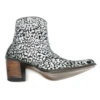 BOTA Western FEMININA DE COURO BOVINO IMITAÇÃO DE ONÇA PRATA - CANO CURTO, BICO FINO - imagem 3