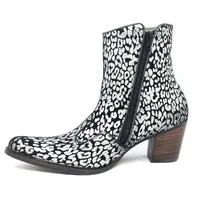 BOTA Western FEMININA DE COURO BOVINO IMITAÇÃO DE ONÇA PRATA - CANO CURTO, BICO FINO - imagem 2