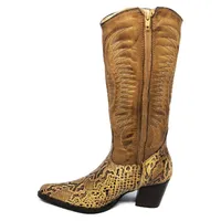 Bota Western Feminina De Couro Bovino Imitação de Cobra Desert - Cano Alto, Bico Fino - imagem 5