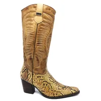 Bota Western Feminina De Couro Bovino Imitação de Cobra Desert - Cano Alto, Bico Fino - imagem 4
