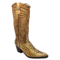 Bota Western Feminina De Couro Bovino Imitação de Cobra Desert - Cano Alto, Bico Fino - imagem 1