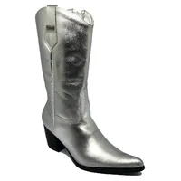 Bota Western Feminina De Couro Bovino Prata - Cano Alto, Bico Fino - imagem 4