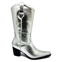 Bota Western Feminina De Couro Bovino Prata - Cano Alto, Bico Fino - imagem 2