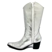 Bota Western Feminina De Couro Bovino Prata - Cano Alto, Bico Fino - imagem 1