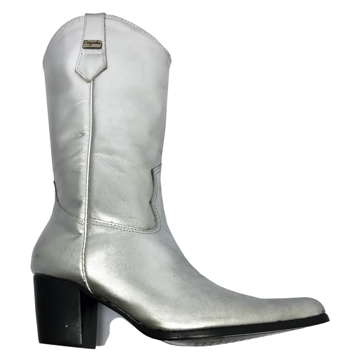 Bota Western Feminina De Couro Bovino Prata - Cano Alto, Bico Fino