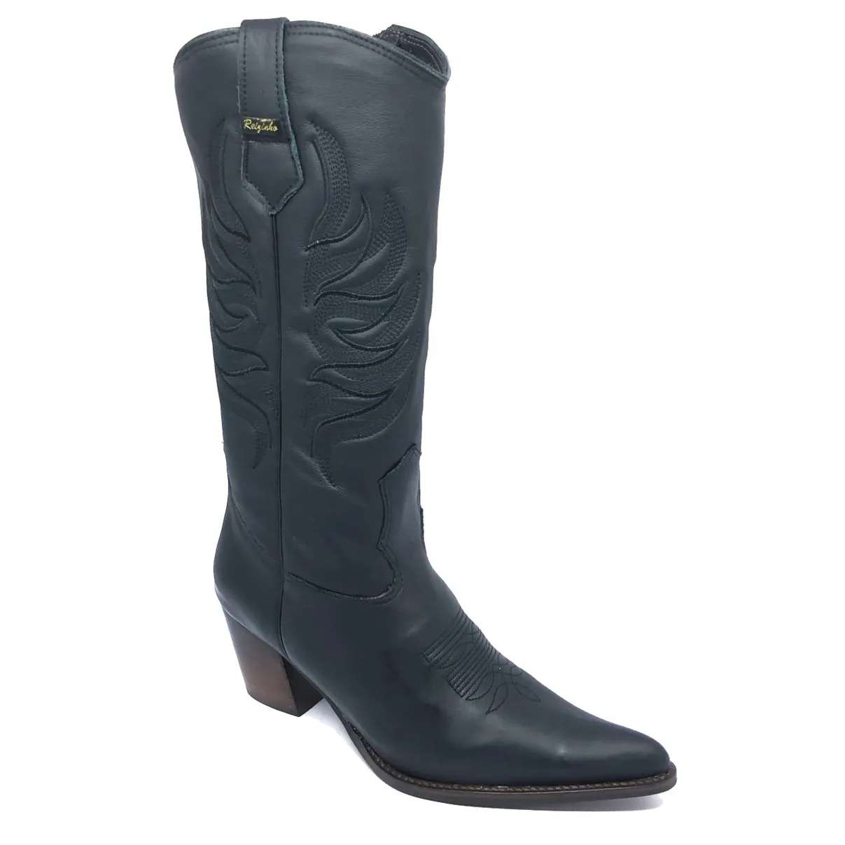 Bota Western Feminina de Couro Legítimo de Bovino Preto - Cano Alto, Bico Fino | Reizinho Botas