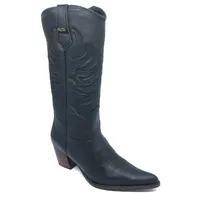Bota Western Feminina de Couro Legítimo de Bovino Preto - Cano Alto, Bico Fino | Reizinho Botas - imagem 1