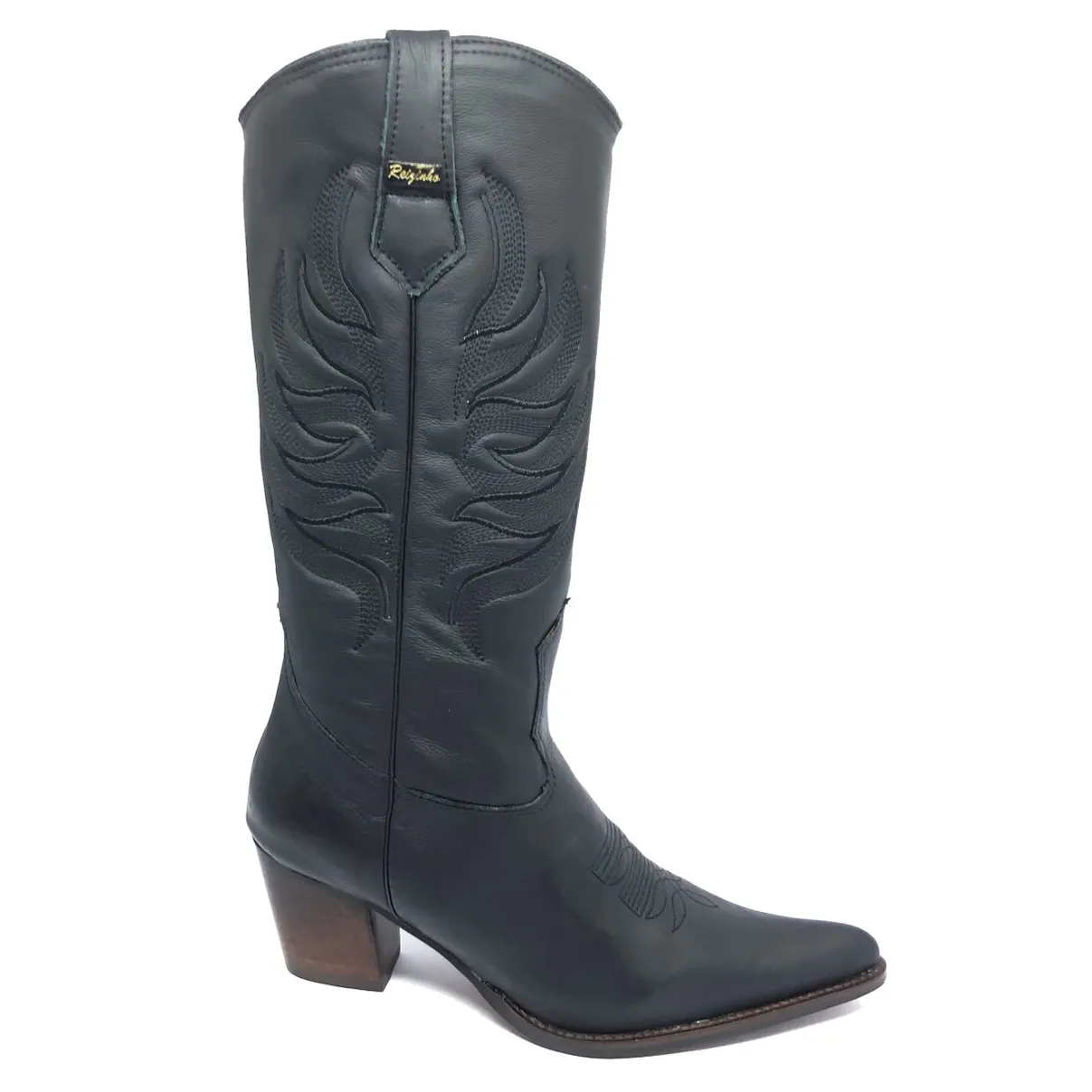 Bota Western Feminina de Couro Legítimo de Bovino Preto - Cano Alto, Bico Fino | Reizinho Botas