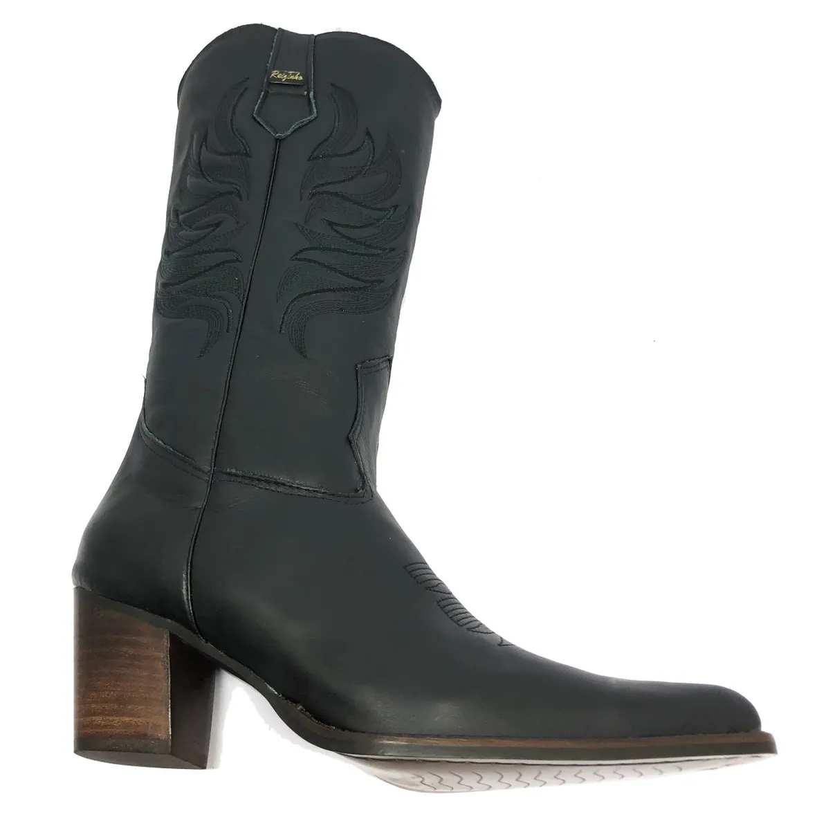 Bota Western Feminina de Couro Legítimo de Bovino Preto - Cano Alto, Bico Fino | Reizinho Botas